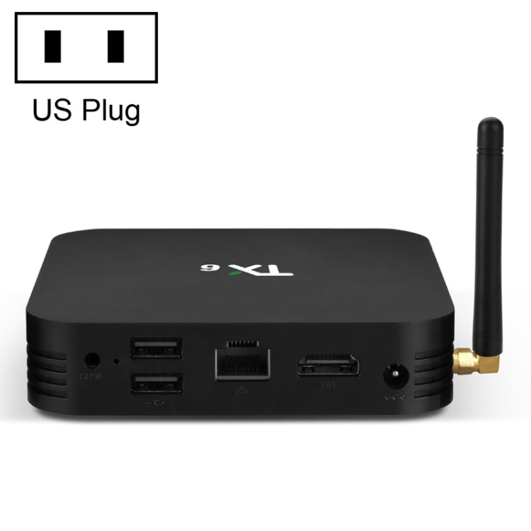 TX6 HD TV Box Media Player, Android 7.1/9.0 System, Allwinner H6, Up to 1.5GHz, Quad-core ARM Cortex-A53, 2GB+16GB, Support Bluetooth, WiFi, RJ45, US Plug, 2GB+16GB