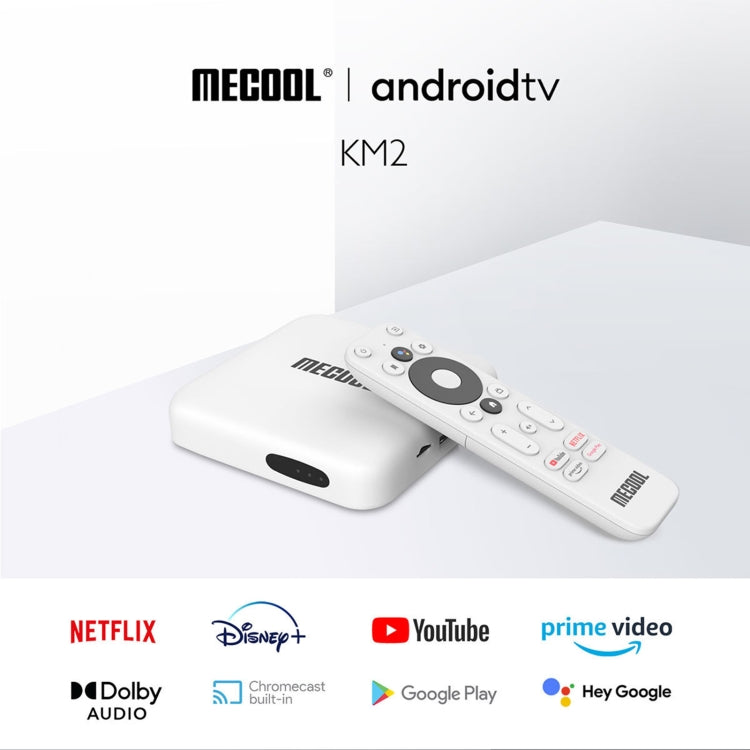 MECOOL KM2 4K Smart TV BOX Lettore multimediale Android 10.0 con telecomando, Amlogic S905X2 Quad Core ARM Cortex A55, RAM: 2 GB, ROM: 8 GB, supporto Bluetooth, HDMI, scheda TF, presa americana, KM2