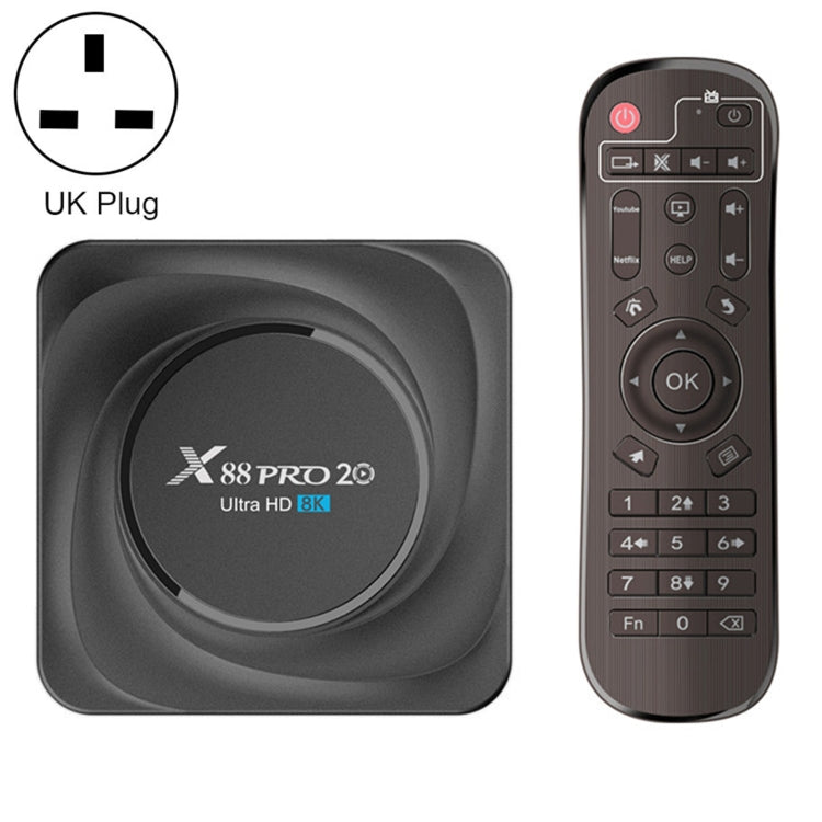 X88 Pro 20 4K Smart TV BOX Android 11.0 Media Player with Infrared Remote Control, RK3566 Quad Core 64-bit Cortex-A55 up to 1.8GHz, RAM: 4GB, ROM: 32GB, Support Dual Band WiFi, Bluetooth, Ethernet, EU Plug, 4GB+32GB