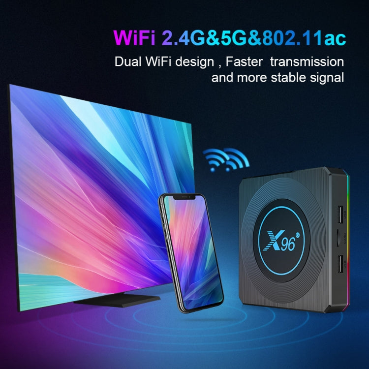 X96 X4 8K Smart TV BOX Lettore multimediale Android 11.0 con telecomando, Amlogic S905X4 Quad Core ARM Cortex A55, RAM: 4 GB, ROM: 32 GB, Supporto 100 M, WiFi dual band, Bluetooth, presa EU, 4GB+32GB