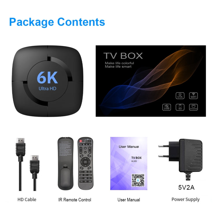 Smart TV Box UHD 6K, Android 10.0, Allwinner H616 Quad Core, 2 GB+8 GB, presa EU, 2GB+8GB