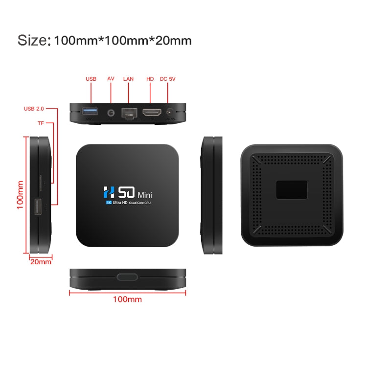 H50 Mini 4K Smart Network TV Box Android 10.0 Quad Core RK3318 2GB+16GB EU Plug 2GB+16GB