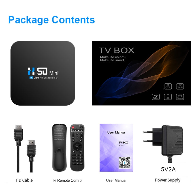 H50 Mini 4K Smart Network TV Box Android 10.0 Quad Core RK3318 2GB+16GB EU Plug 2GB+16GB