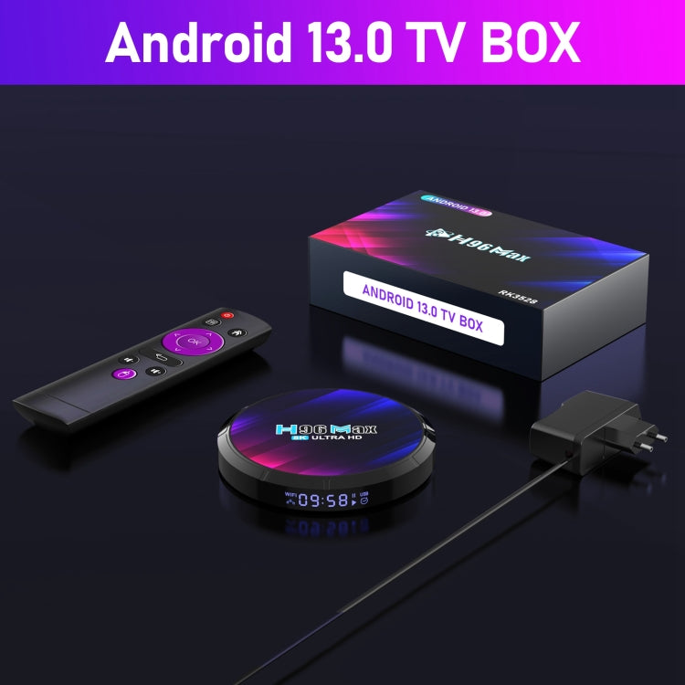 H96 Max 8K Ultra HD Smart TV Box Lettore multimediale Android 13.0 con telecomando, RK3528 Quad-Core, 4 GB + 32 GB, 4GB+32GB