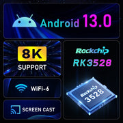 H96 Max 8K Ultra HD Smart TV Box Lettore multimediale Android 13.0 con telecomando, RK3528 Quad-Core, 4 GB + 64 GB, 4GB+64GB
