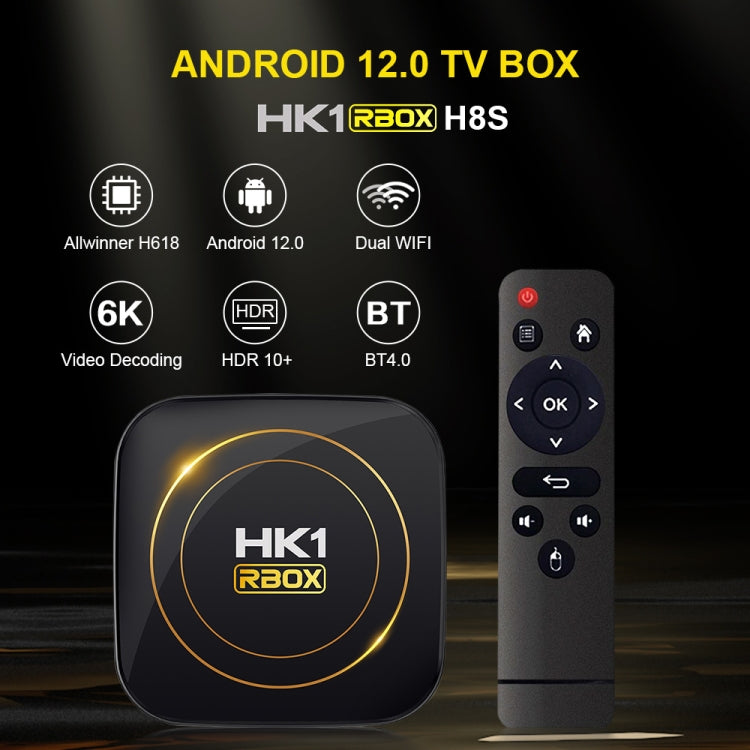 HK1 RBOX-H8S 4K Ultra HD Android 12.0 Smart TV Box con telecomando, Allwinner H618 Quad-Core, 2GB+16GB, 2GB+16GB