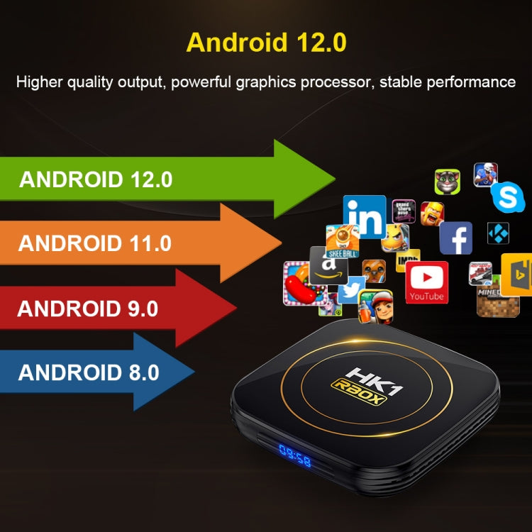 HK1 RBOX-H8S 4K Ultra HD Android 12.0 Smart TV Box con telecomando, Allwinner H618 Quad-Core, 2GB+16GB, 2GB+16GB