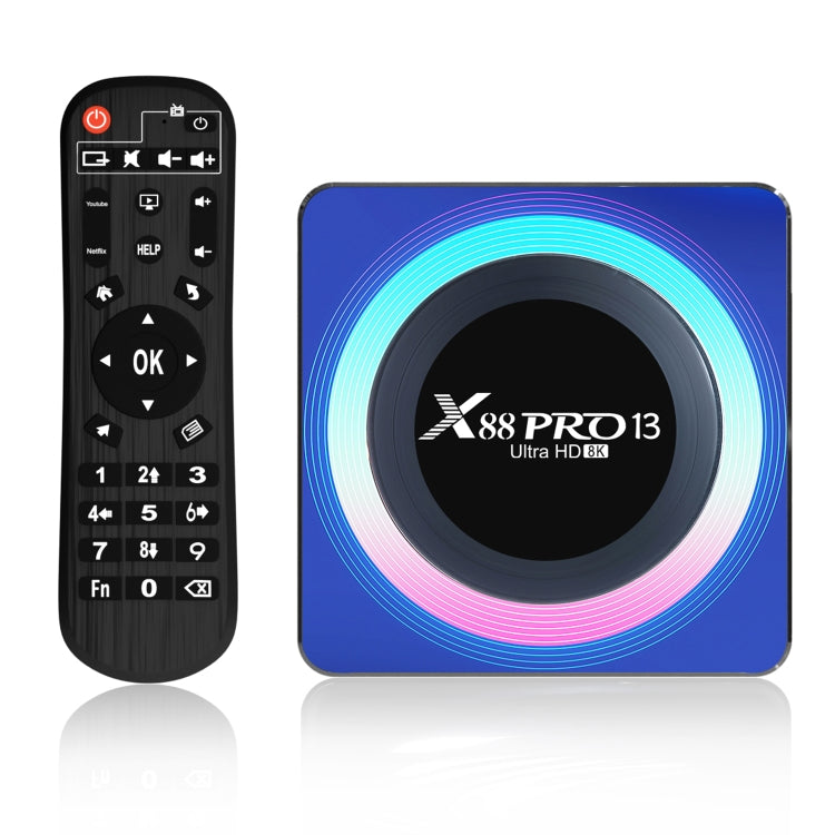 Acrilico X88 Pro 13 8K Ultra HD Android 13.0 Smart TV Box con telecomando, RK3528 Quad-Core, 2 GB + 16 GB, 2GB+16GB