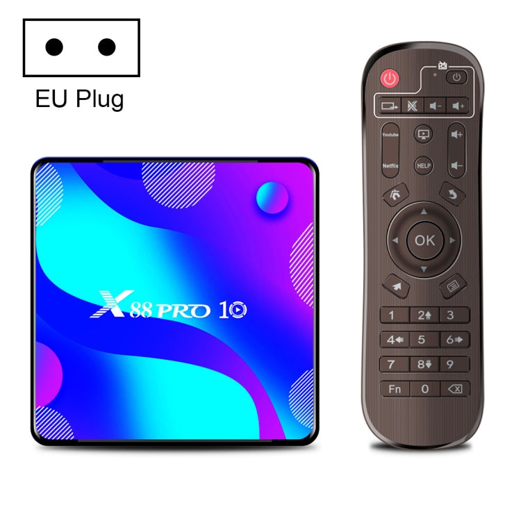 X88 Pro 10 4K Ultra HD Android TV Box con telecomando, Android 10.0, RK3318 Quad-Core 64bit Cortex-A53, 2GB+16GB, supporto Bluetooth / WiFi dual-band / scheda TF / USB / AV / Ethernet, 2GB+16GB