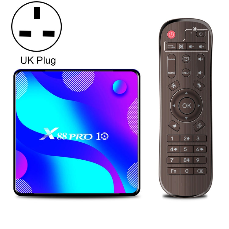 X88 Pro 10 4K Ultra HD Android TV Box con telecomando, Android 10.0, RK3318 Quad-Core 64bit Cortex-A53, 2GB+16GB, supporto Bluetooth / WiFi dual-band / scheda TF / USB / AV / Ethernet, 2GB+16GB