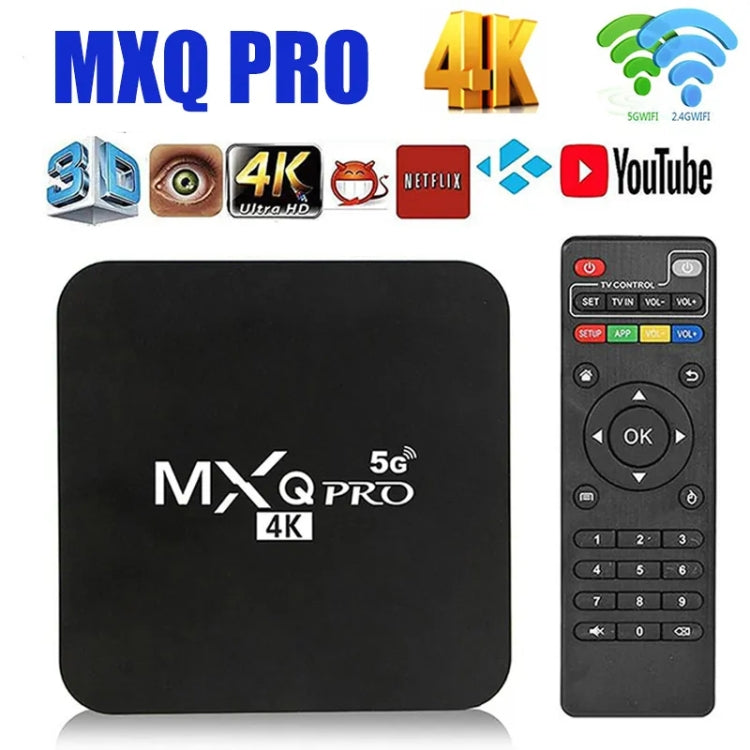 MXQ Pro 5G 4K TV Box Rockchip RK3228A Quad Core CPU, 1 GB+8 GB con telecomando, spina europea, 1GB+8GB