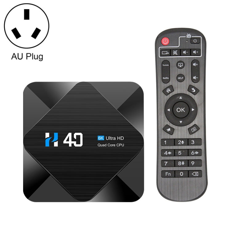 H40 4K Ultra HD Smart TV BOX Android 10.0 Media Player with Remote Control, Quad-Core, RAM: 4GB, ROM: 32GB, 4GB+32GB AU Plug H40, 4GB+32GB UK Plug H40, 4GB+32GB US Plug H40, 4GB+32GB EU Plug H40