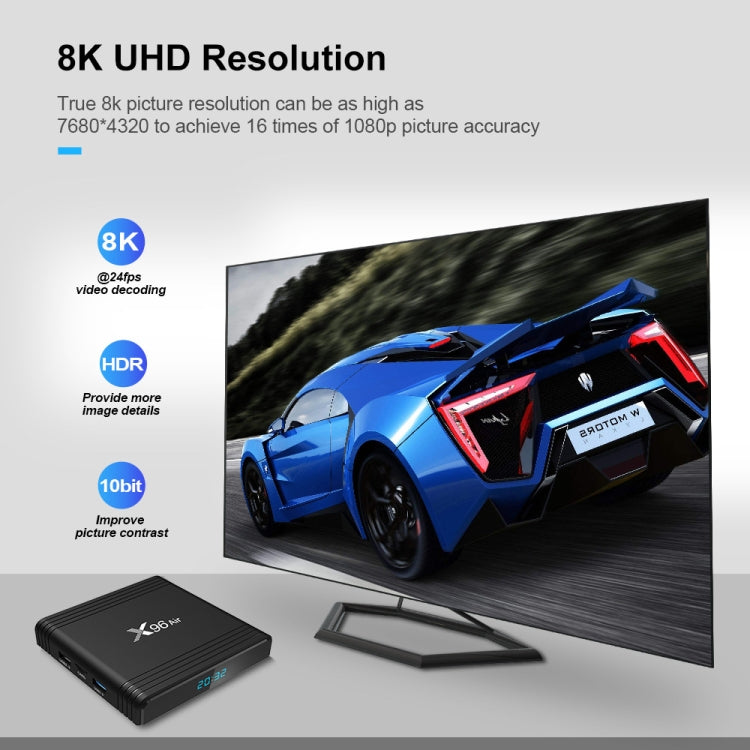 X96 Air 8K Smart TV BOX Lettore multimediale Android 9.0 con telecomando, quad-core Amlogic S905X3, RAM: 2 GB, ROM: 16 GB, WiFi dual band, presa AU, 2GB+16GB