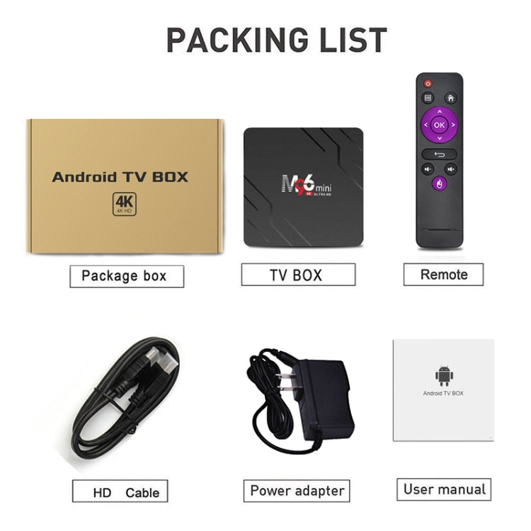 M96mini 4K Smart TV BOX Android 9.0 Media Player with Remote Control, Quad-Core RK3228A, RAM: 2GB, ROM: 16GB, Dual Band WiFi, EU Plug, EAT6010AU, EAT6010EU, EAT6010UK, EAT6010US