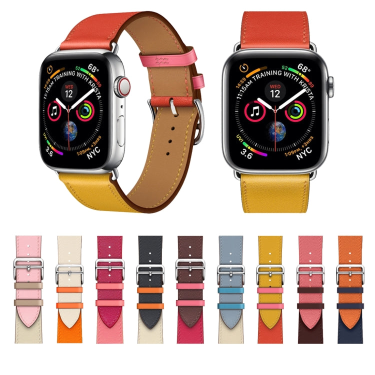 Cinturino da polso in pelle a due colori con cinturino singolo per Apple Watch Series 3, 2 e 1, 38mm Orange+Bright Blue, 42mm Orange+Bright Blue, 38mm Pink+Wine Red, 42mm Pink+Wine Red, 38mm Amber+Orange Red+Light Rose Red                              ...