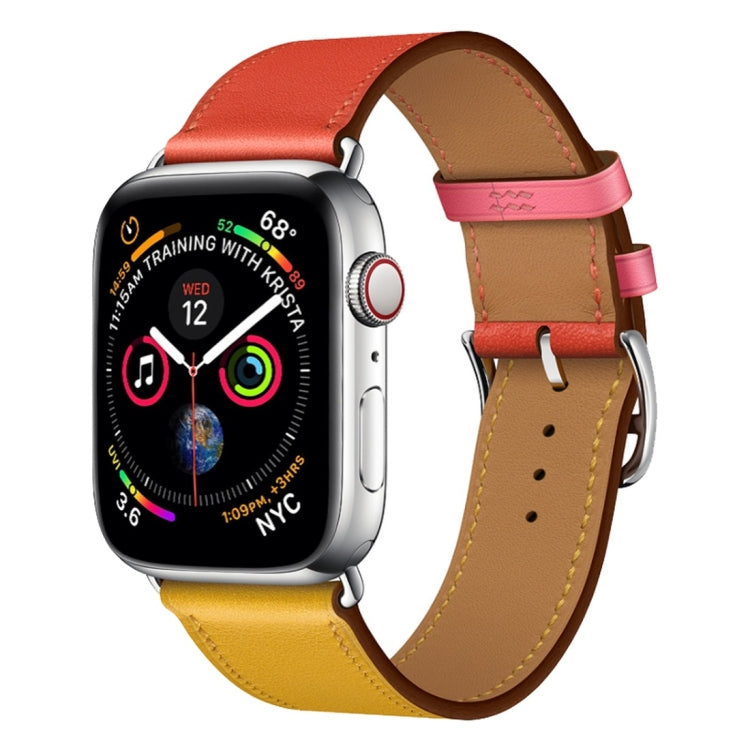 Cinturino da polso in pelle a due colori con cinturino singolo per Apple Watch Series 3, 2 e 1, 38mm Orange+Bright Blue, 42mm Orange+Bright Blue, 38mm Pink+Wine Red, 42mm Pink+Wine Red, 38mm Amber+Orange Red+Light Rose Red                              ...