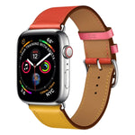Cinturino da polso in pelle a due colori con cinturino singolo per Apple Watch Series 3, 2 e 1, 38mm Orange+Bright Blue, 42mm Orange+Bright Blue, 38mm Pink+Wine Red, 42mm Pink+Wine Red, 38mm Amber+Orange Red+Light Rose Red                              ...
