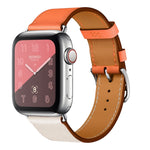 Cinturino da polso in pelle a due colori con cinturino singolo per Apple Watch Series 3, 2 e 1, 38mm Orange+Bright Blue, 42mm Orange+Bright Blue, 38mm Pink+Wine Red, 42mm Pink+Wine Red, 38mm Amber+Orange Red+Light Rose Red                              ...
