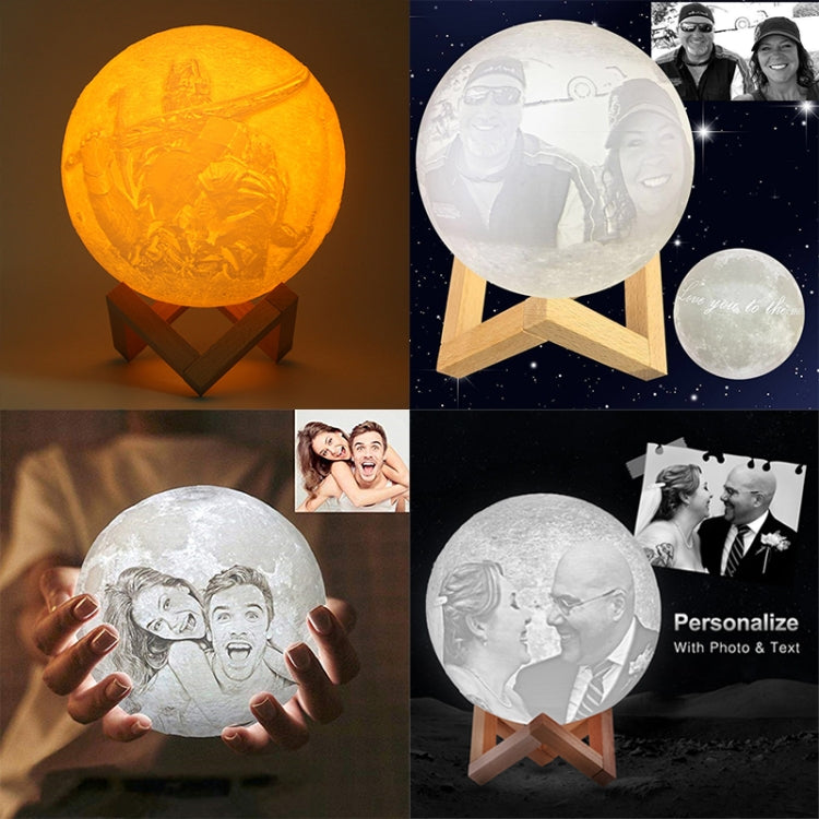 Interruttore tattile personalizzato Lampada lunare con stampa 3D a 3 colori Ricarica USB Luce notturna a LED a risparmio energetico con base di supporto in legno, 8cm, 10cm, 13cm, 15cm, 18cm, 20cm