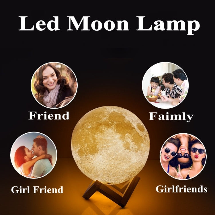 Interruttore tattile personalizzato Lampada lunare con stampa 3D a 3 colori Ricarica USB Luce notturna a LED a risparmio energetico con base di supporto in legno, 8cm, 10cm, 13cm, 15cm, 18cm, 20cm