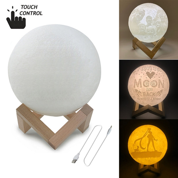 Interruttore tattile personalizzato Lampada lunare con stampa 3D a 3 colori Ricarica USB Luce notturna a LED a risparmio energetico con base di supporto in legno, 8cm, 10cm, 13cm, 15cm, 18cm, 20cm