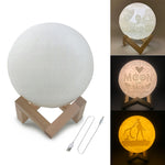 Lampada lunare con stampa 3D a 3 colori personalizzata con ricarica USB Luce notturna a LED a risparmio energetico con base di supporto in legno, 8cm, 10cm, 13cm, 15cm, 18cm, 20cm