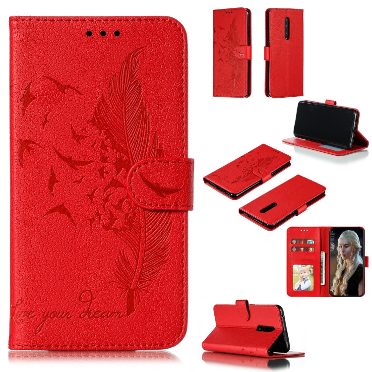 Custodia in pelle flip orizzontale con motivo a piume Litchi Texture con portafoglio, supporto e slot per carte, For LG K50, For LG Stylo 4, For LG Stylo 5, For OnePlus 7 Pro