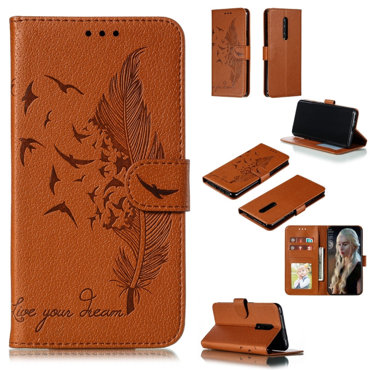 Custodia in pelle flip orizzontale con motivo a piume Litchi Texture con portafoglio, supporto e slot per carte, For LG K50, For LG Stylo 4, For LG Stylo 5, For OnePlus 7 Pro