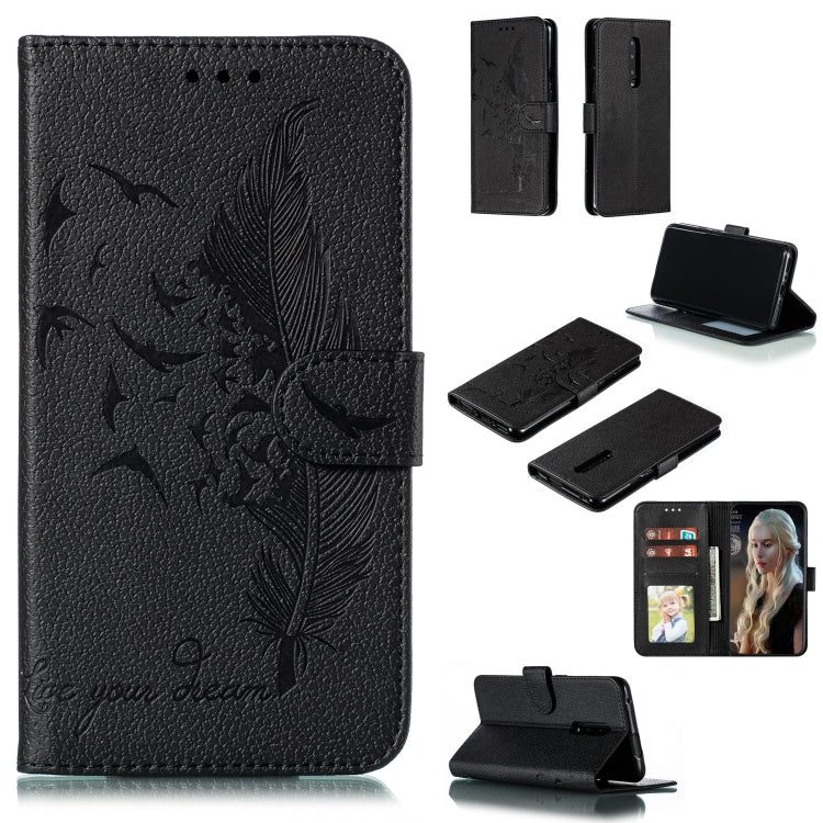 Custodia in pelle flip orizzontale con motivo a piume Litchi Texture con portafoglio, supporto e slot per carte, For LG K50, For LG Stylo 4, For LG Stylo 5, For OnePlus 7 Pro