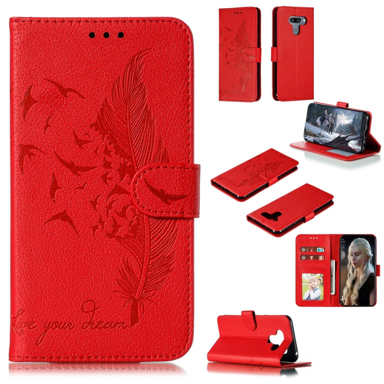Custodia in pelle flip orizzontale con motivo a piume Litchi Texture con portafoglio, supporto e slot per carte, For LG K50, For LG Stylo 4, For LG Stylo 5, For OnePlus 7 Pro