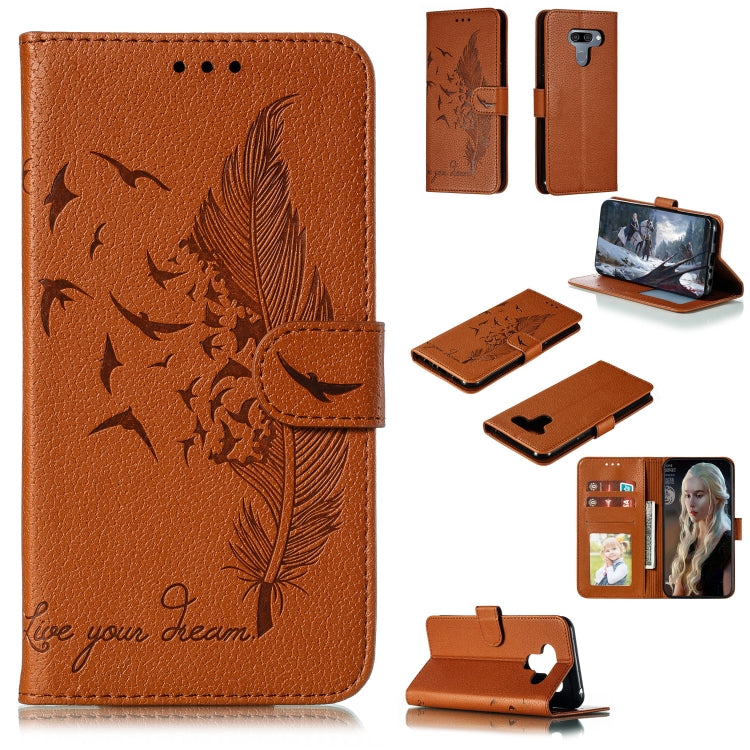 Custodia in pelle flip orizzontale con motivo a piume Litchi Texture con portafoglio, supporto e slot per carte, For LG K50, For LG Stylo 4, For LG Stylo 5, For OnePlus 7 Pro