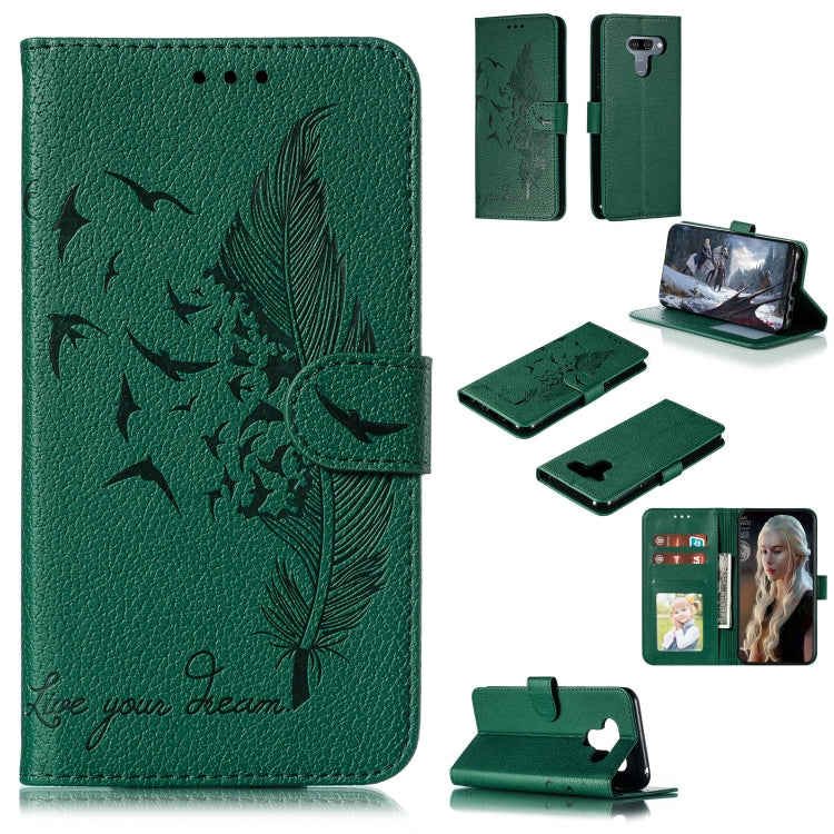 Custodia in pelle flip orizzontale con motivo a piume Litchi Texture con portafoglio, supporto e slot per carte, For LG K50, For LG Stylo 4, For LG Stylo 5, For OnePlus 7 Pro