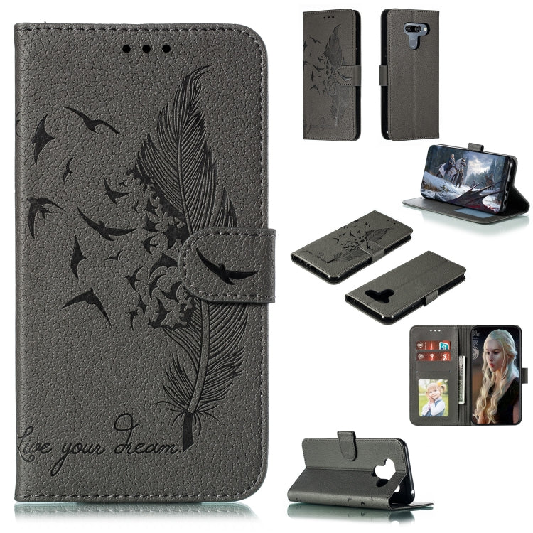 Custodia in pelle flip orizzontale con motivo a piume Litchi Texture con portafoglio, supporto e slot per carte, For LG K50, For LG Stylo 4, For LG Stylo 5, For OnePlus 7 Pro
