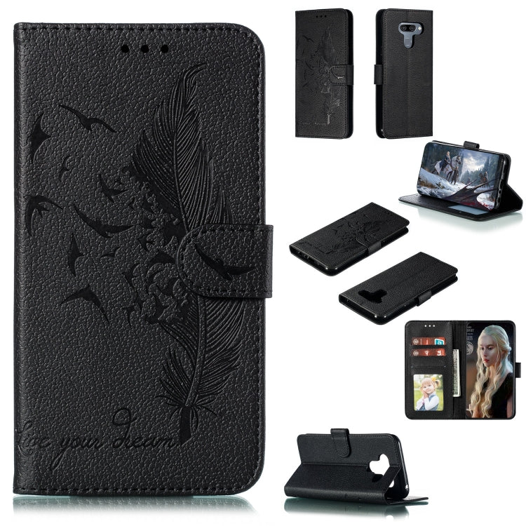 Custodia in pelle flip orizzontale con motivo a piume Litchi Texture con portafoglio, supporto e slot per carte, For LG K50, For LG Stylo 4, For LG Stylo 5, For OnePlus 7 Pro