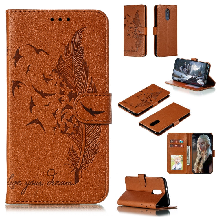 Custodia in pelle flip orizzontale con motivo a piume Litchi Texture con portafoglio, supporto e slot per carte, For LG K50, For LG Stylo 4, For LG Stylo 5, For OnePlus 7 Pro