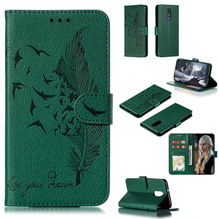 Custodia in pelle flip orizzontale con motivo a piume Litchi Texture con portafoglio, supporto e slot per carte, For LG K50, For LG Stylo 4, For LG Stylo 5, For OnePlus 7 Pro