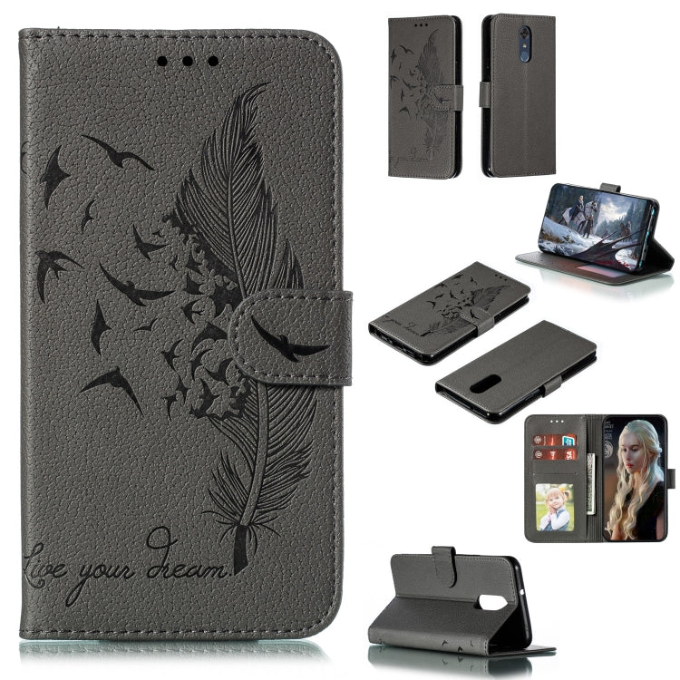 Custodia in pelle flip orizzontale con motivo a piume Litchi Texture con portafoglio, supporto e slot per carte, For LG K50, For LG Stylo 4, For LG Stylo 5, For OnePlus 7 Pro
