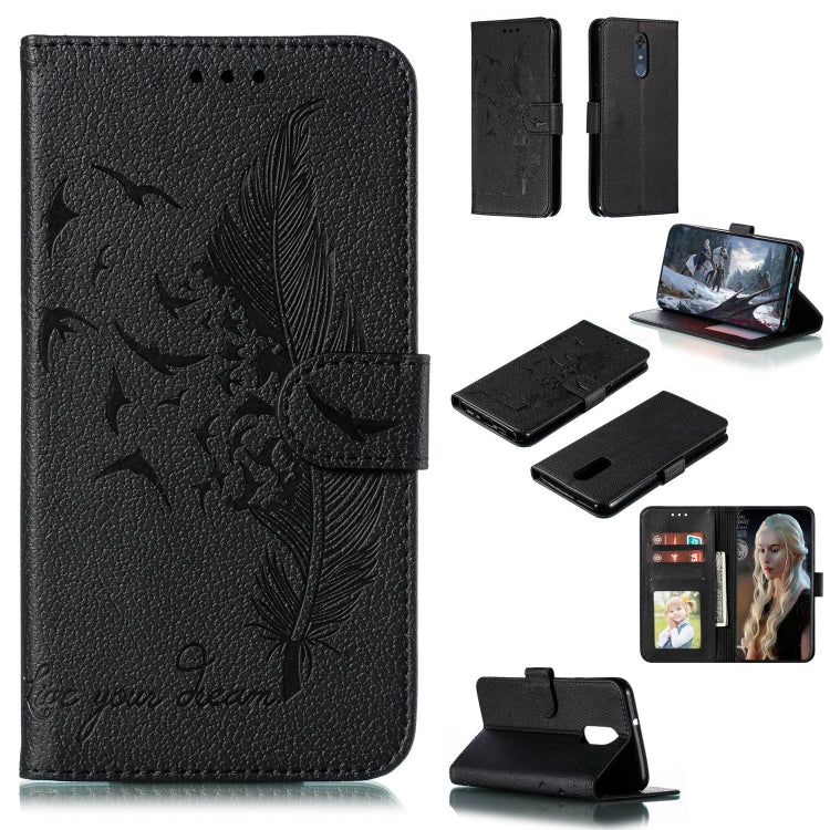 Custodia in pelle flip orizzontale con motivo a piume Litchi Texture con portafoglio, supporto e slot per carte, For LG K50, For LG Stylo 4, For LG Stylo 5, For OnePlus 7 Pro