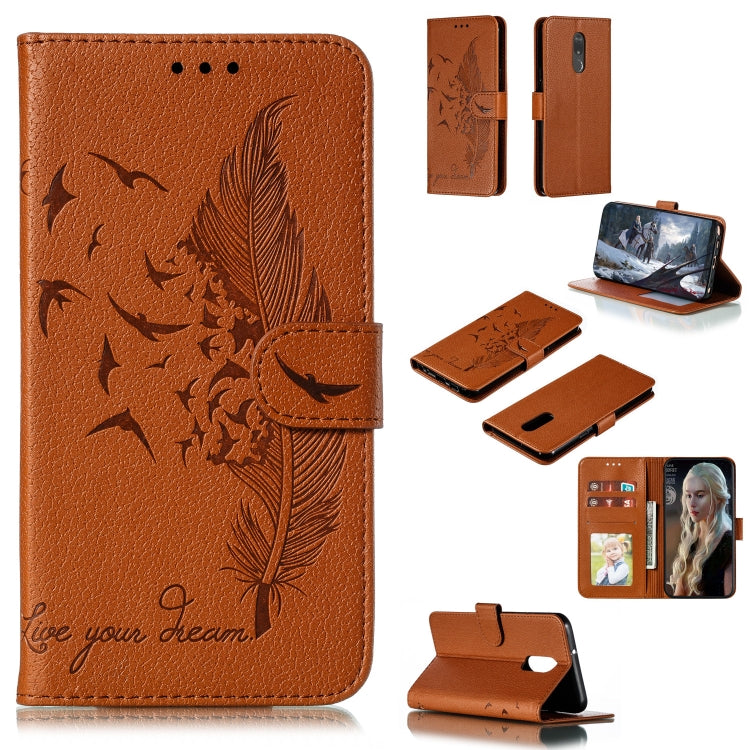 Custodia in pelle flip orizzontale con motivo a piume Litchi Texture con portafoglio, supporto e slot per carte, For LG K50, For LG Stylo 4, For LG Stylo 5, For OnePlus 7 Pro