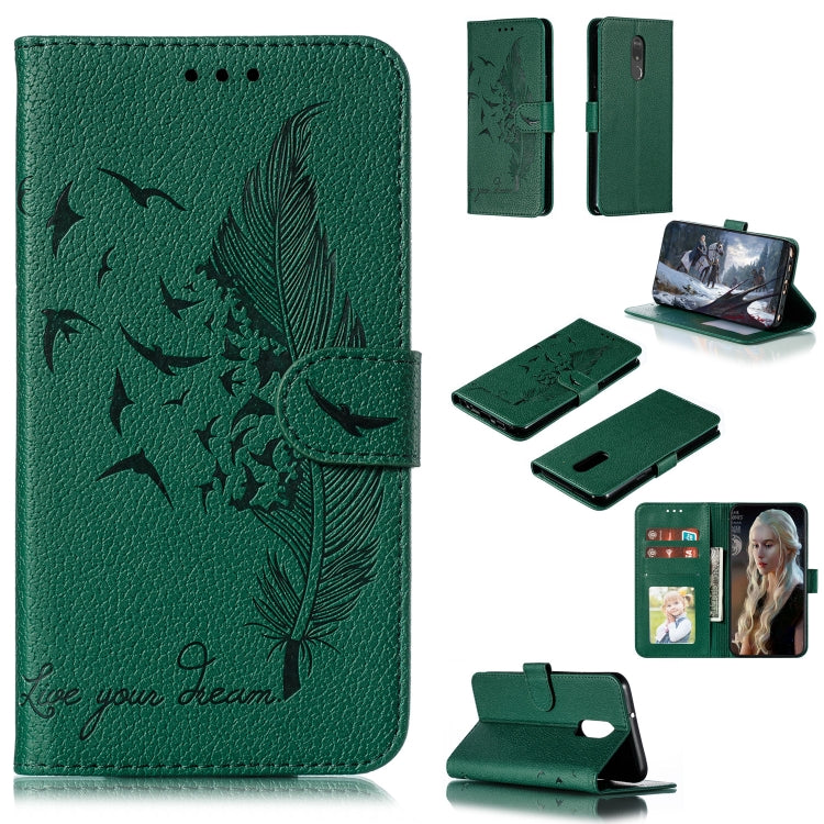 Custodia in pelle flip orizzontale con motivo a piume Litchi Texture con portafoglio, supporto e slot per carte, For LG K50, For LG Stylo 4, For LG Stylo 5, For OnePlus 7 Pro