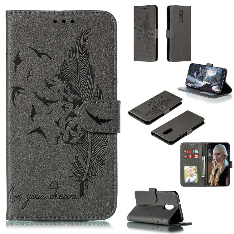 Custodia in pelle flip orizzontale con motivo a piume Litchi Texture con portafoglio, supporto e slot per carte, For LG K50, For LG Stylo 4, For LG Stylo 5, For OnePlus 7 Pro