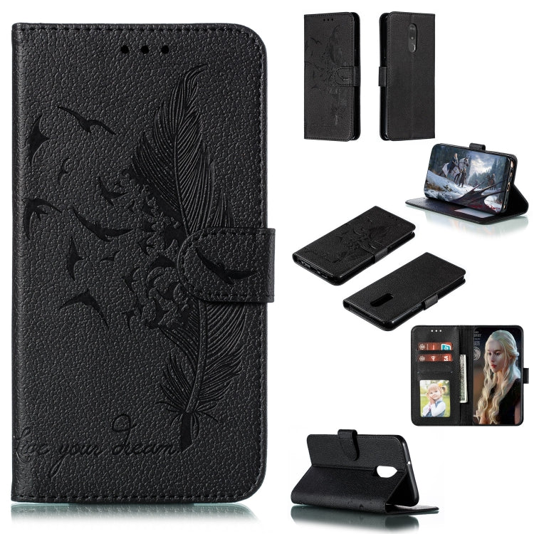 Custodia in pelle flip orizzontale con motivo a piume Litchi Texture con portafoglio, supporto e slot per carte, For LG K50, For LG Stylo 4, For LG Stylo 5, For OnePlus 7 Pro