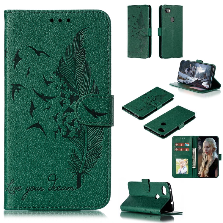 Custodia in pelle flip orizzontale con motivo a piume Litchi Texture con portafoglio, supporto e slot per carte, For Google Pixel 3a XL, For Google Pixel 4