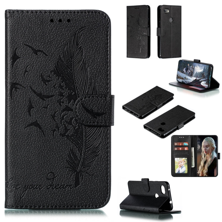 Custodia in pelle flip orizzontale con motivo a piume Litchi Texture con portafoglio, supporto e slot per carte, For Google Pixel 3a XL, For Google Pixel 4