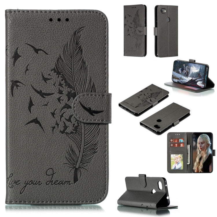 Custodia in pelle flip orizzontale con motivo a piume Litchi Texture con portafoglio, supporto e slot per carte, For Google Pixel 3a XL, For Google Pixel 4