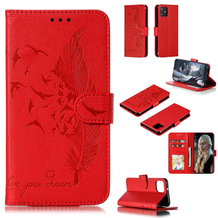 Custodia in pelle flip orizzontale con motivo a piume Litchi Texture con portafoglio, supporto e slot per carte, For Google Pixel 3a XL, For Google Pixel 4