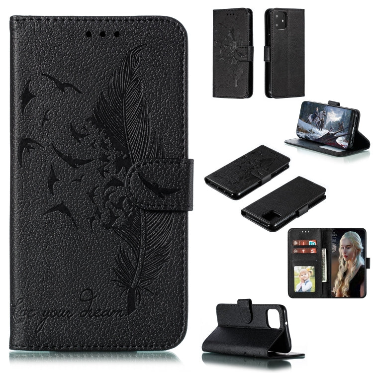 Custodia in pelle flip orizzontale con motivo a piume Litchi Texture con portafoglio, supporto e slot per carte, For Google Pixel 3a XL, For Google Pixel 4