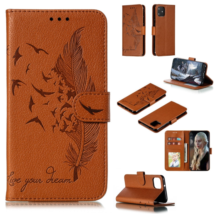 Custodia in pelle flip orizzontale con motivo a piume Litchi Texture con portafoglio, supporto e slot per carte, For Google Pixel 3a XL, For Google Pixel 4