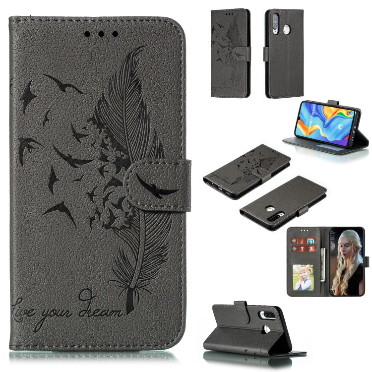 Custodia in pelle flip orizzontale con motivo a piume Litchi Texture con portafoglio, supporto e slot per carte, For Huawei P Smart Z / Y9 Prime (2019), For Huawei P20 Lite (2019) / Nova 5i, For Huawei P30, For Huawei P30 Lite, For Huawei P30 Pro