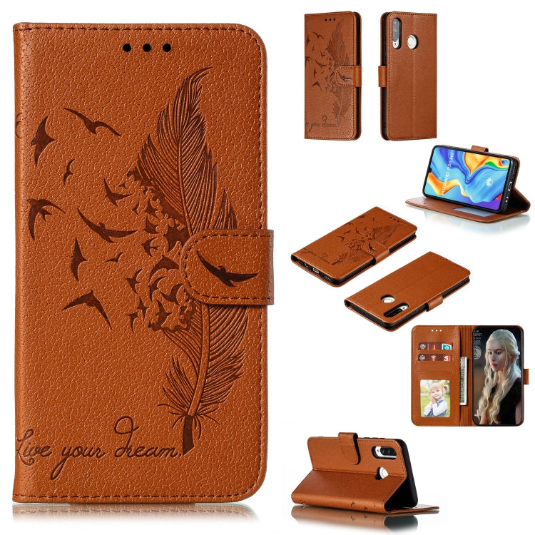 Custodia in pelle flip orizzontale con motivo a piume Litchi Texture con portafoglio, supporto e slot per carte, For Huawei P Smart Z / Y9 Prime (2019), For Huawei P20 Lite (2019) / Nova 5i, For Huawei P30, For Huawei P30 Lite, For Huawei P30 Pro